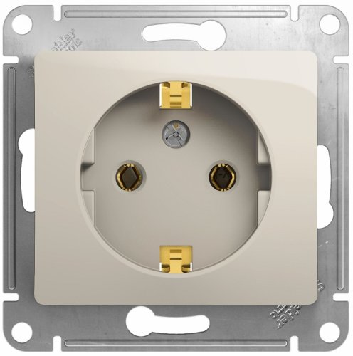 Розетка с заземлением без рамки Systeme Electric Glossa 1-м. молочный картинка